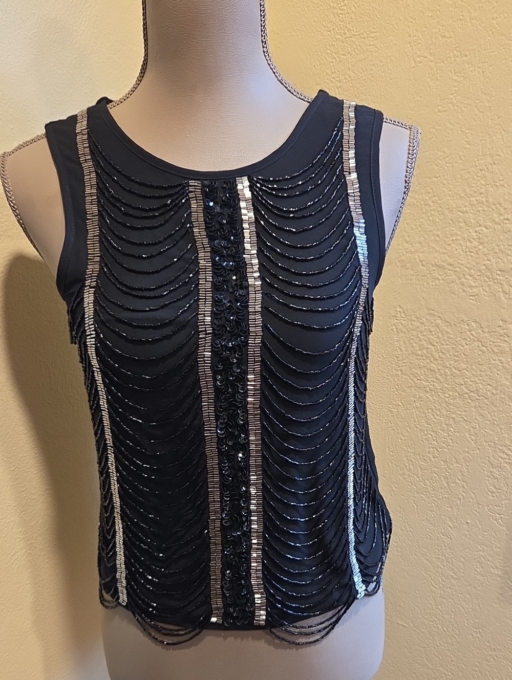 Topshop Black Sequin-Embellished Sleeveless Tank Top